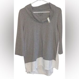 Neon Buddha Gray and White cowl neck Button-Accent Top, size Large